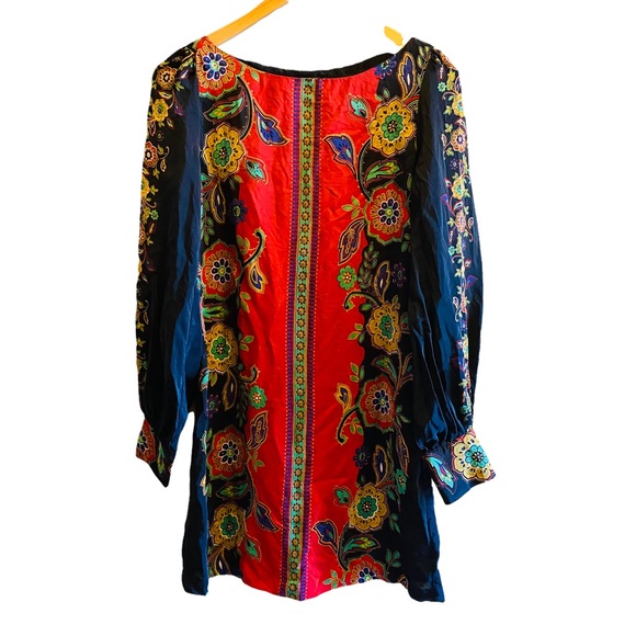 Lucky Brand Dresses & Skirts - LUCKY BRAND 100% Silk Long Sleeved Boho Boat Neck Dress